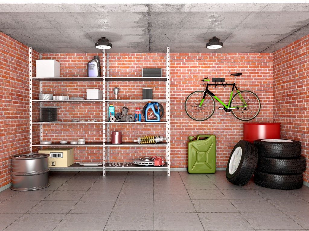 Garage with steel shelving