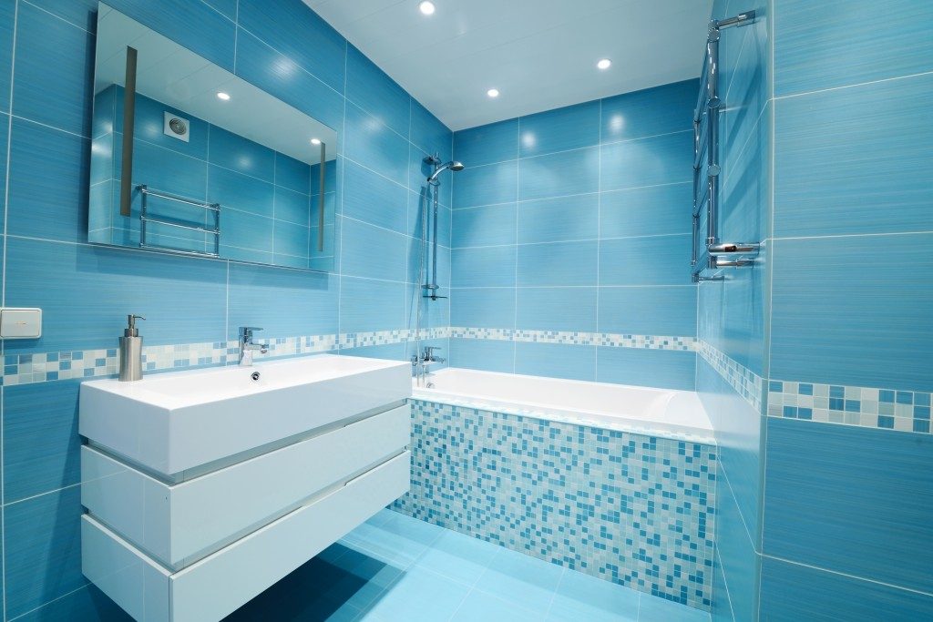 Blue modern bathroom interior