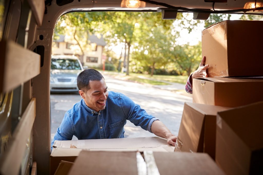 Man excited to unpack and move