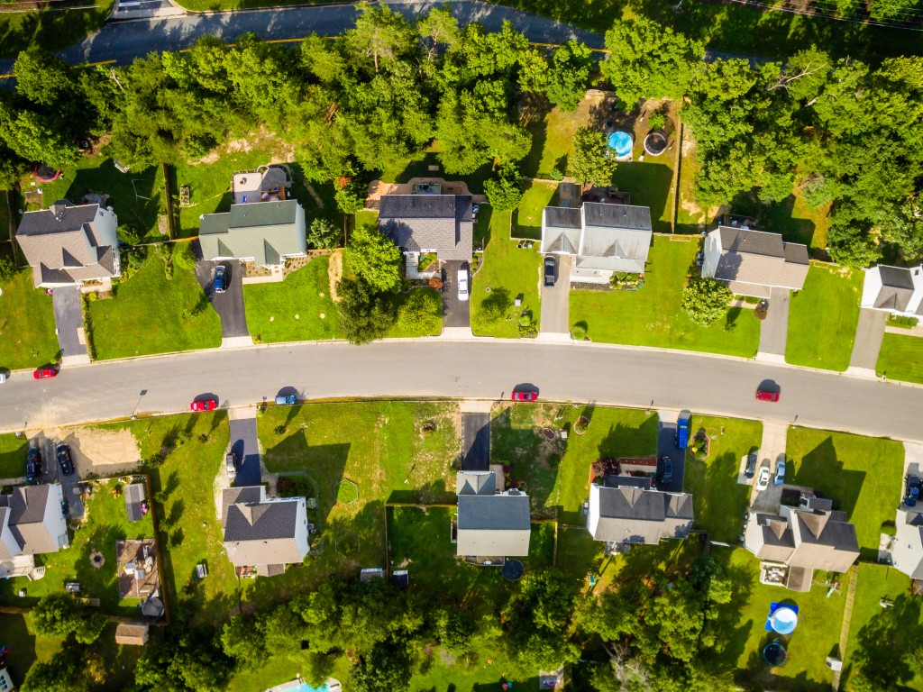 drone shot of houses