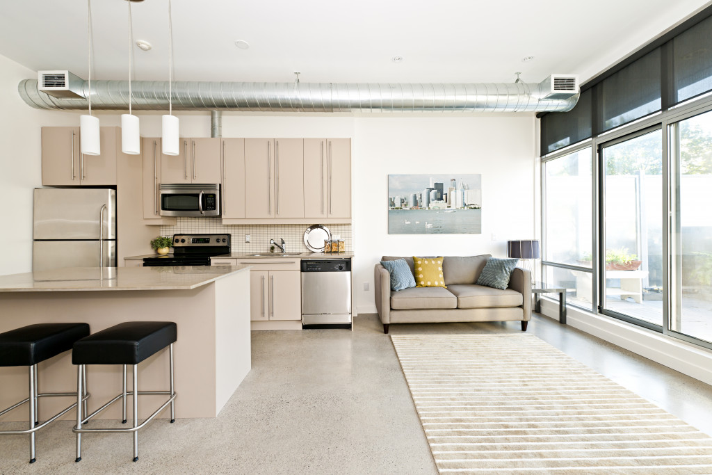modern loft apartment minimalist beige and white theme