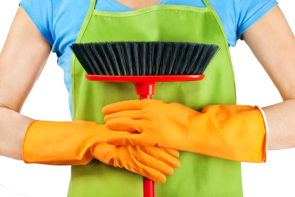 a person holding a cleaning brush